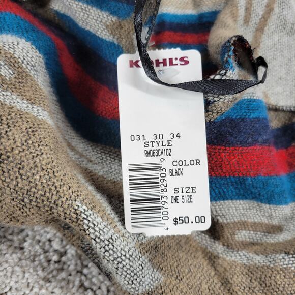 Mudd Womens Poncho Wrap Sweater Tan Aztec Fringe Southwestern Oversized Boho NEW - Picture 15 of 16